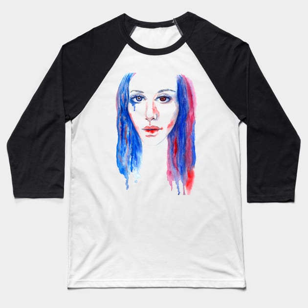 Watercolor portrait of rainbow girl with heterochromia Baseball T-Shirt by Agras